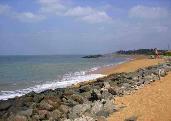Coastal erosion control structures on tourist beach near Negombo